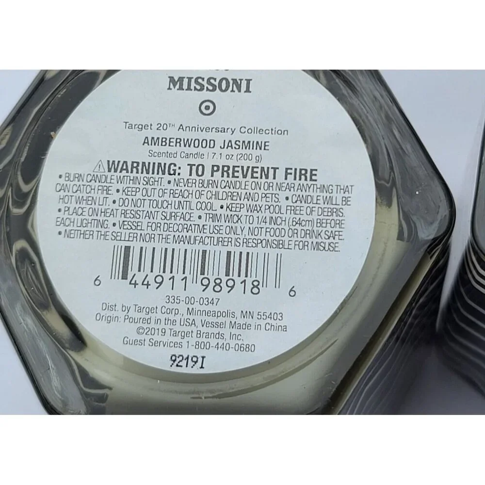 TARGET MISSONI Amberwood Jasmine Candle Black/White Zig Zag Glass Jar 4” H NEW